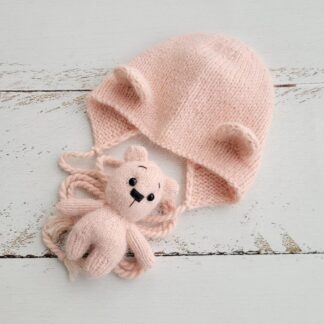 Peach Pink Bear and Hat /Newborn photo props