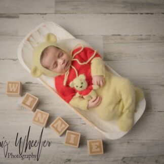 Hand Knitted Yellow Bear Newborn Outfit: Photo Prop Set