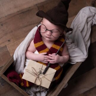 Wizard set HP/ Glasses, Letter, Magic Wand, Scarf and Hat. Newborn photo props