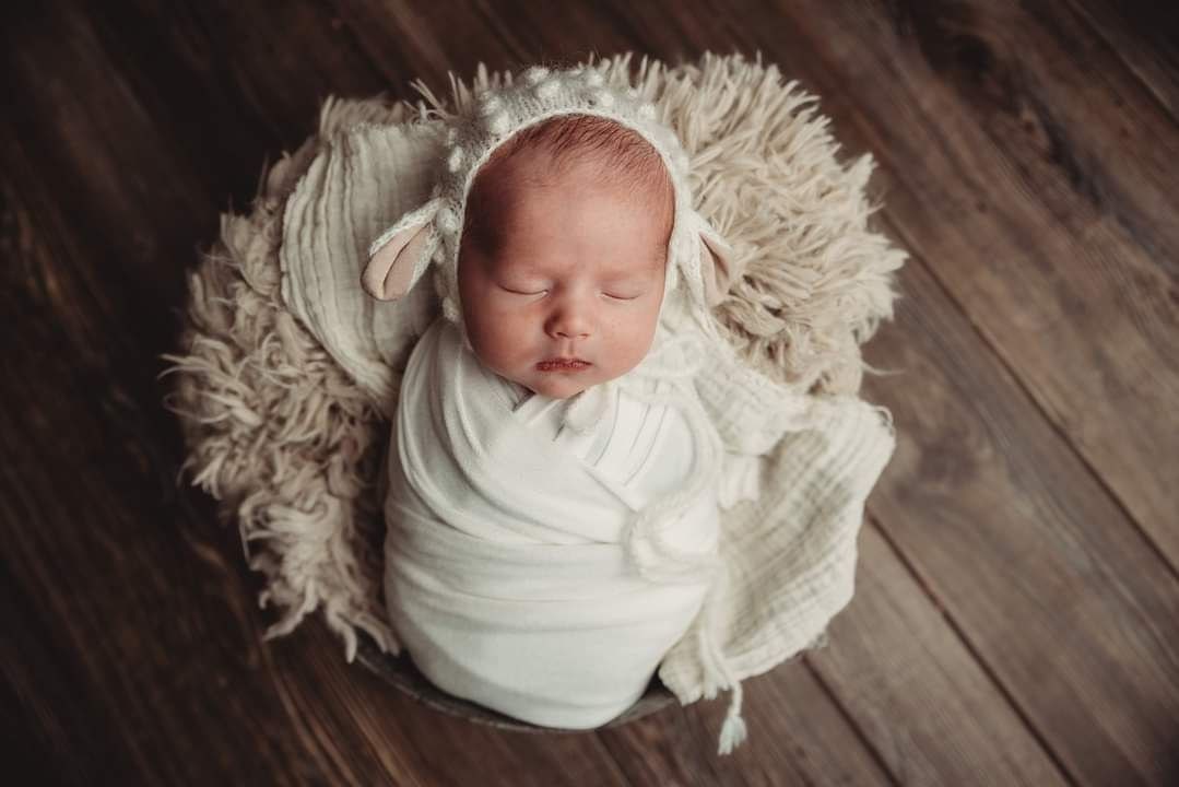 Knitted Sheep Bonnet, Newborn Photo Prop - Image 2