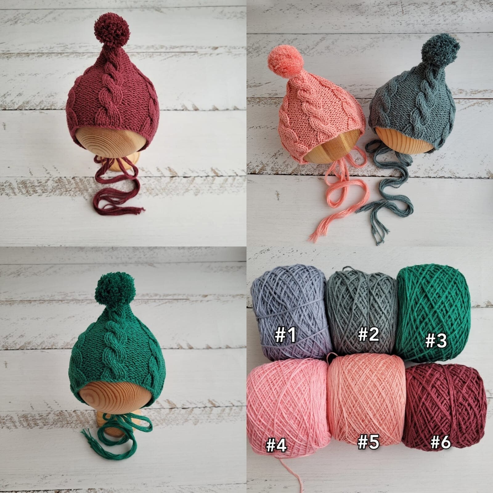 6 COLORS!!! Pixie newborn bonnet, Baby photo props. - Image 2
