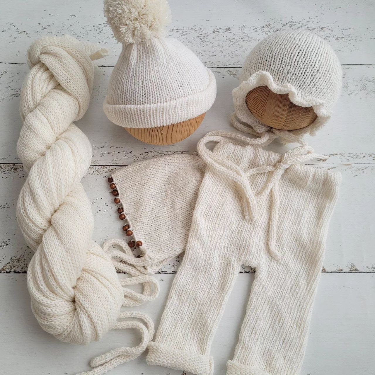 Soft bonnet, pants, wrap, Life style outfit/ Newborn photo props - Image 2