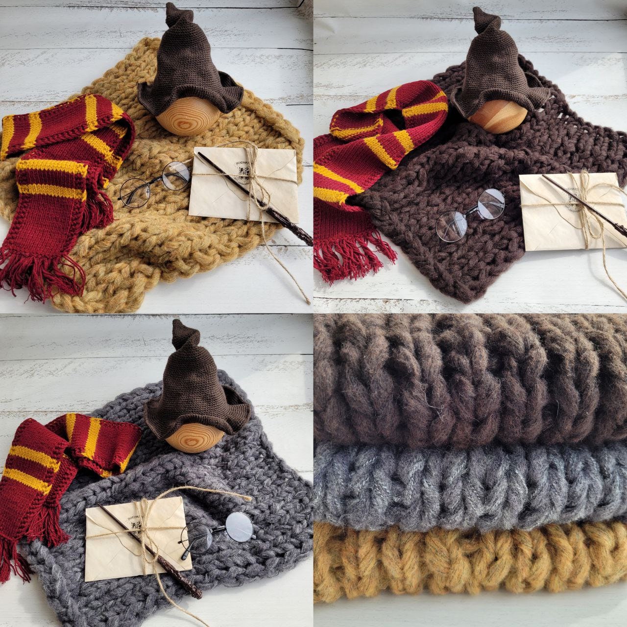Wizard set HP/ Glasses, Letter, Magic Wand, Scarf and Hat. Newborn photo props - Image 5