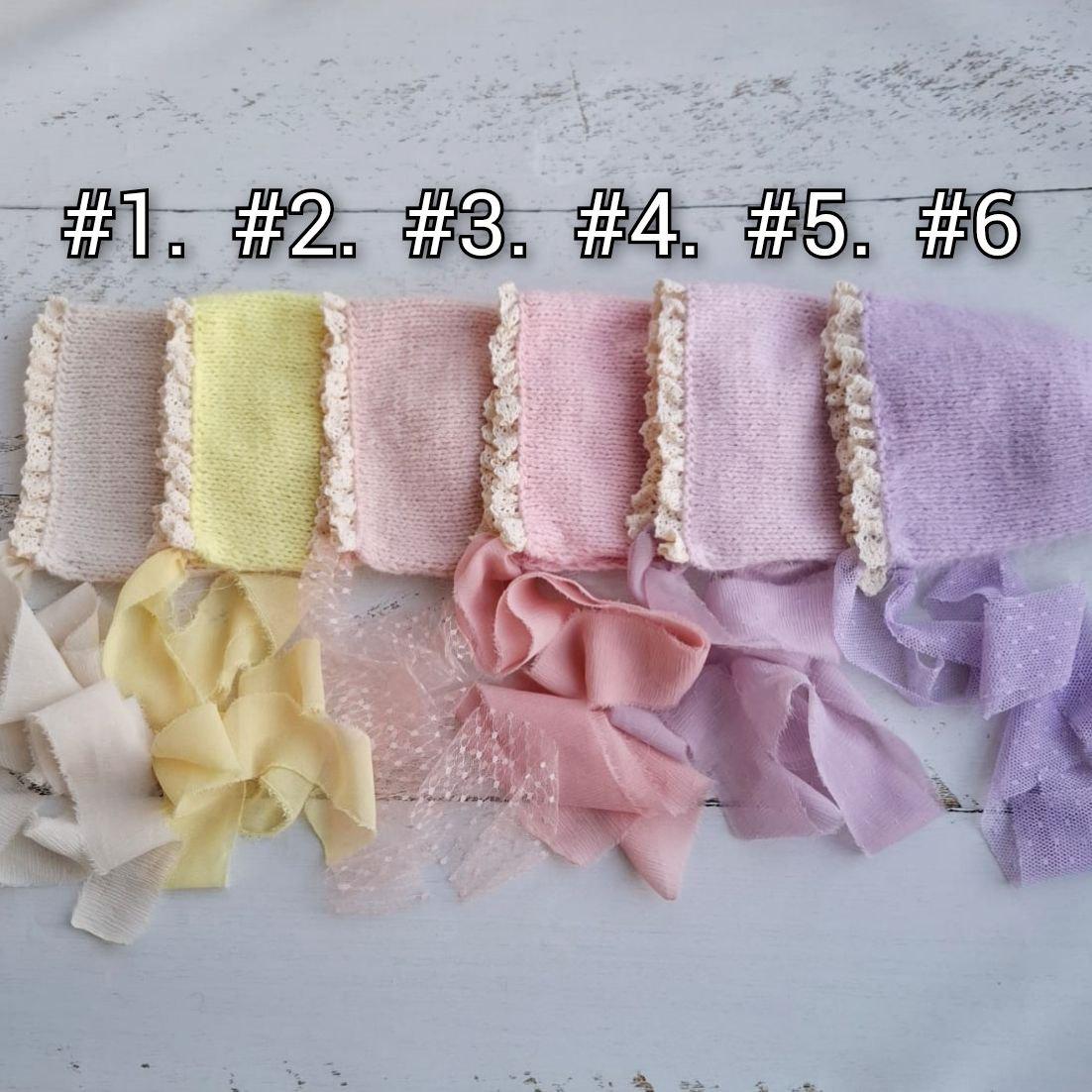 Bonnet with ribbons and lace/ Newborn photo props - Image 8
