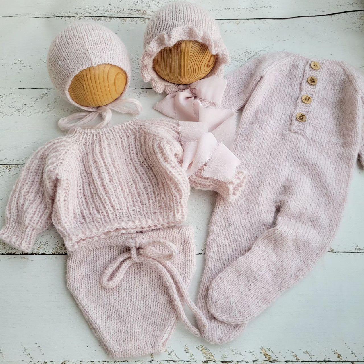 Pale pink bonnet, pants, wrap, Life style outfit/ Newborn photo props - Image 5