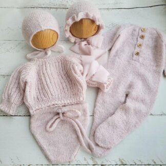 Pale pink bonnet, pants, wrap, Life style outfit/ Newborn photo props