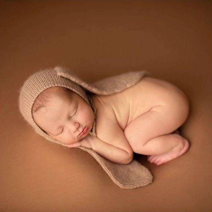 Knitted Bunny Bonnet: Newborn Photo Prop
