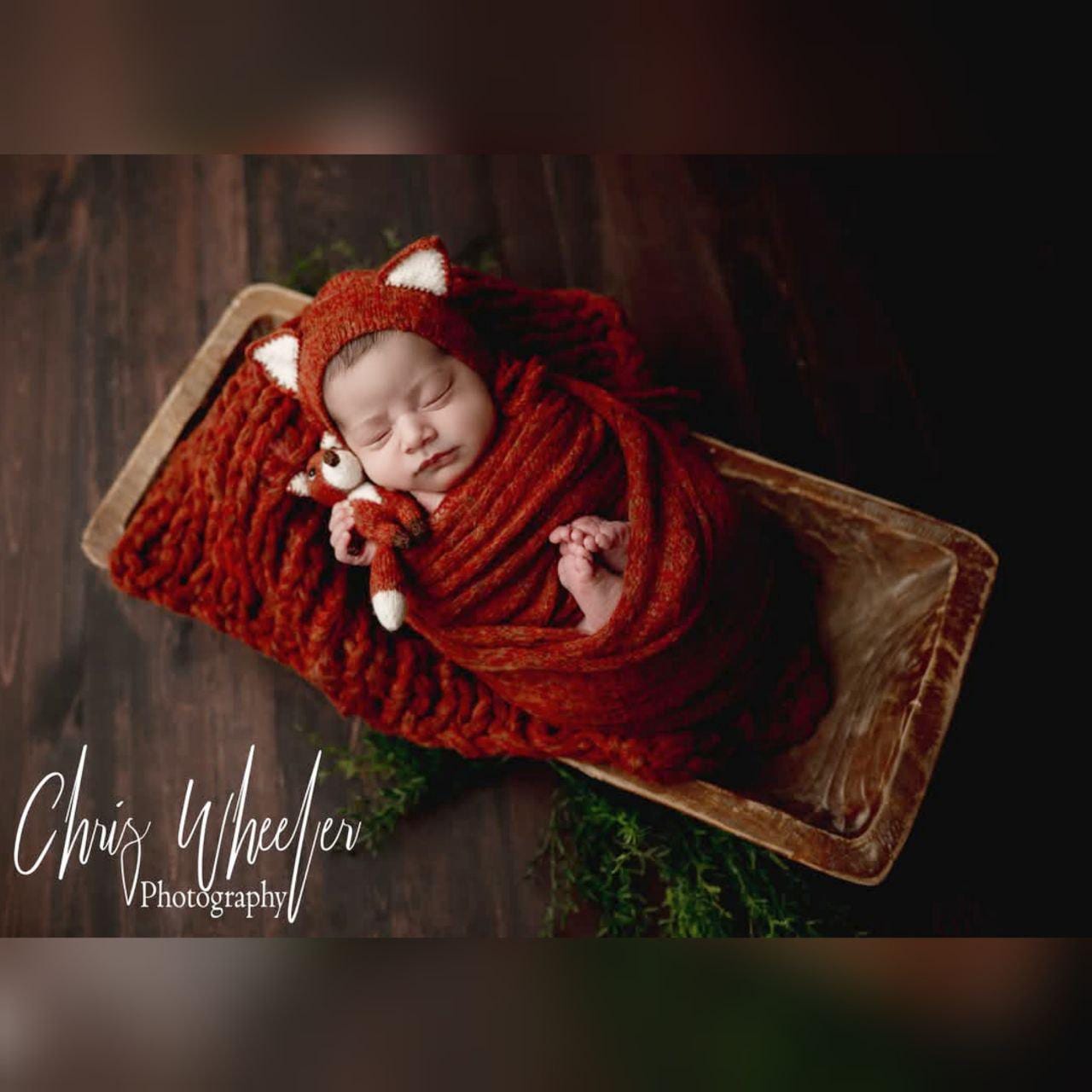 Newborn Fox and bonnet, Stuffed animal toy/ Newborn photo props