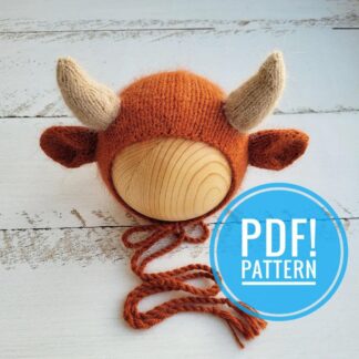 PDF! Cow newborn knitting bonnet / Animal hat tutorial / Newborn props pattern