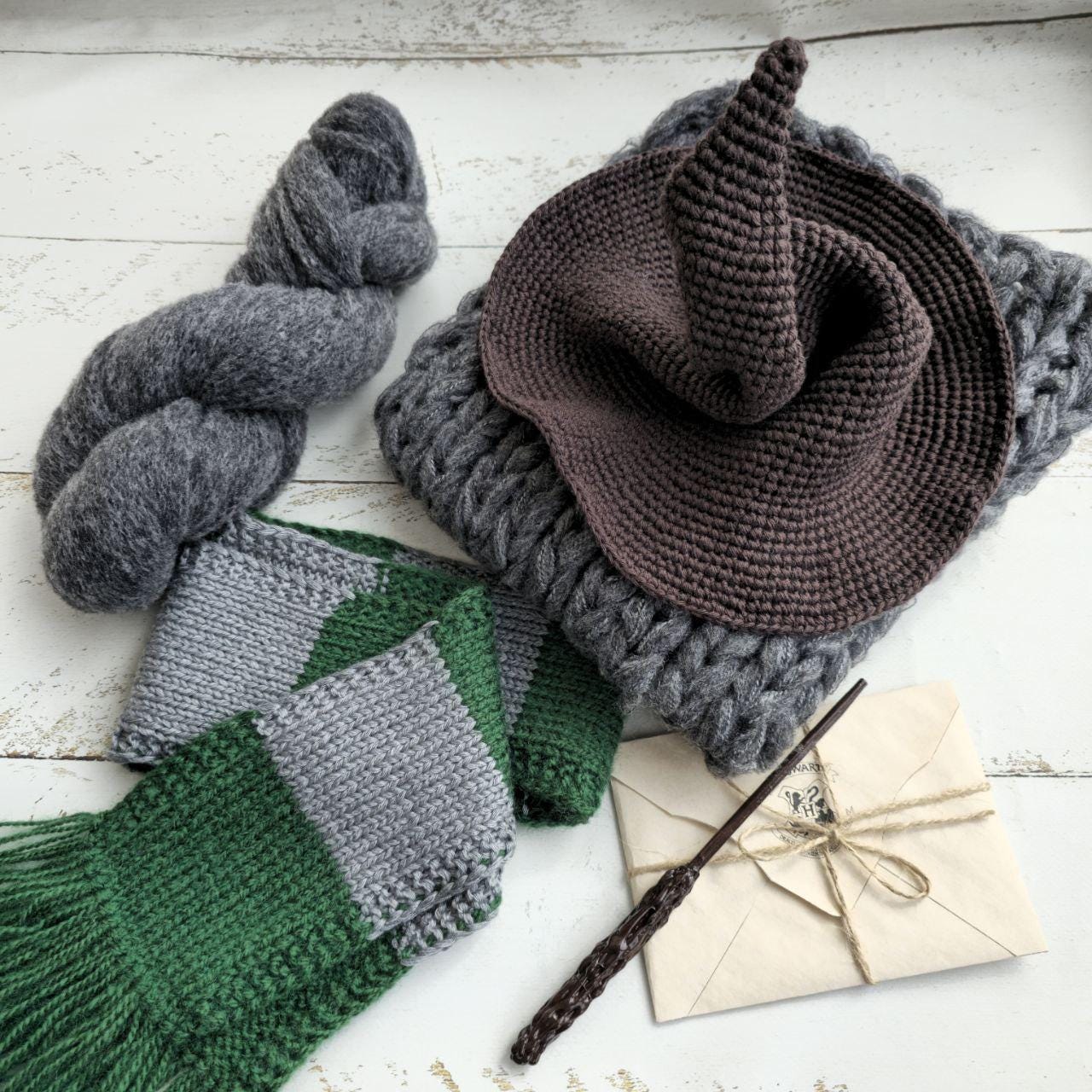 Wizard set HP/ Glasses, Letter, Magic Wand, Scarf and Hat. Newborn photo props - Image 3