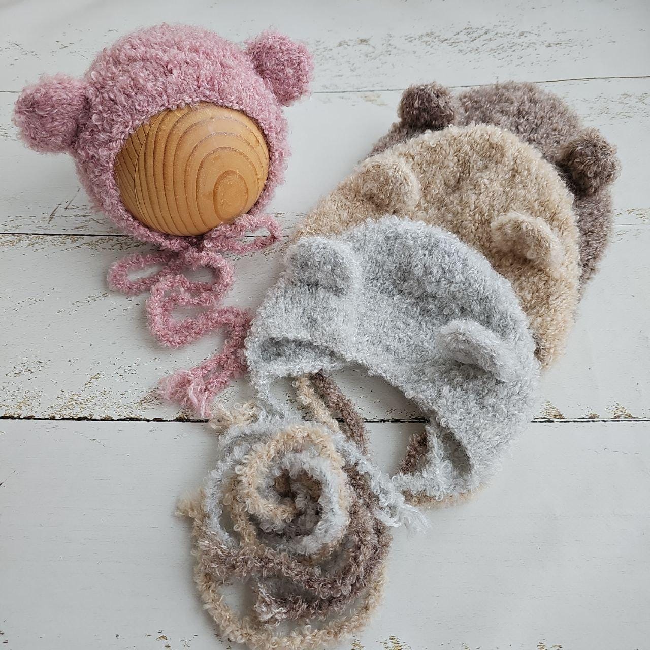 4 colors!!! Boucle Bear bonnet, romper, outfit/ Newborn photo props - Image 3