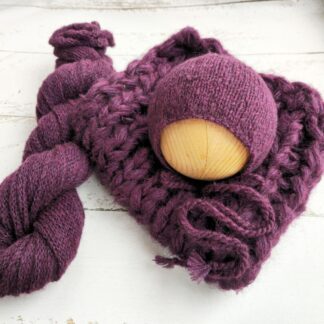 Dark Purple Newborn Knitted Wrap, Layer and Bonnet, girl photo props