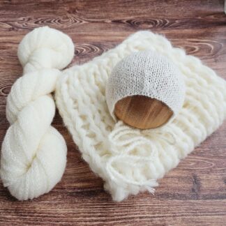White Newborn Knitted Wrap, Layer and Bonnet, girl boy photo props