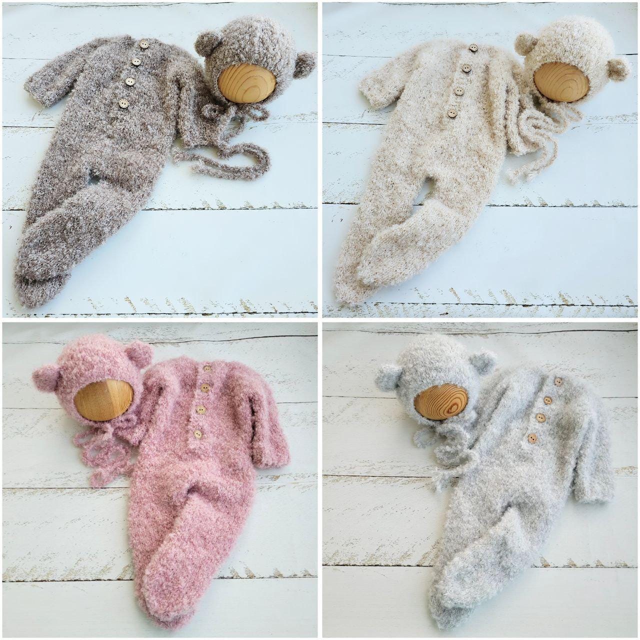 4 colors!!! Boucle Bear bonnet, romper, outfit/ Newborn photo props