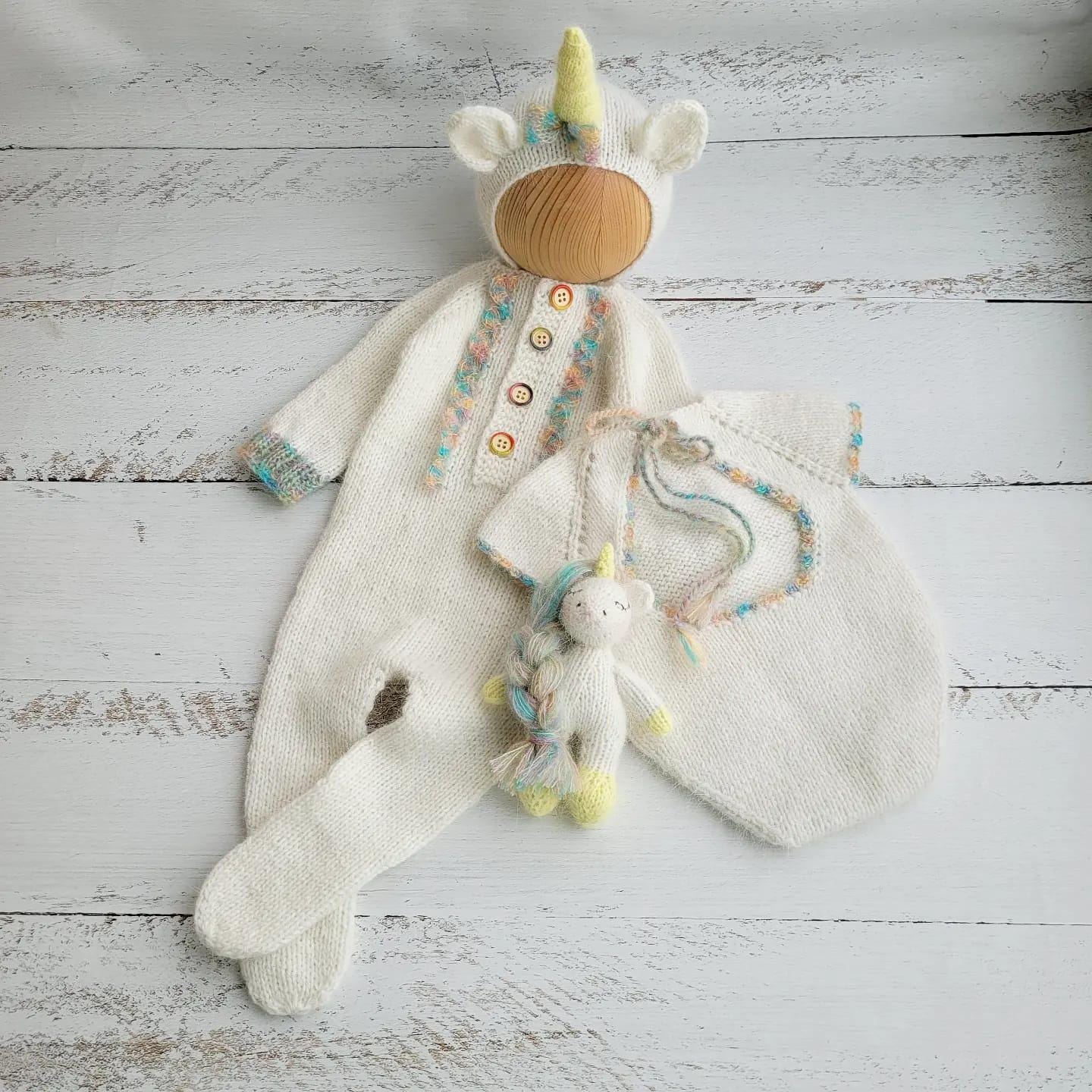 Unicorn bonnet, romper, wrap, toy. Rainbow outfit. Newborn photo props - Image 7