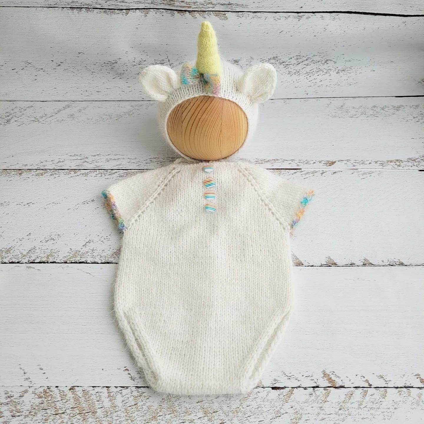 Unicorn bonnet, romper, wrap, toy. Rainbow outfit. Newborn photo props - Image 9