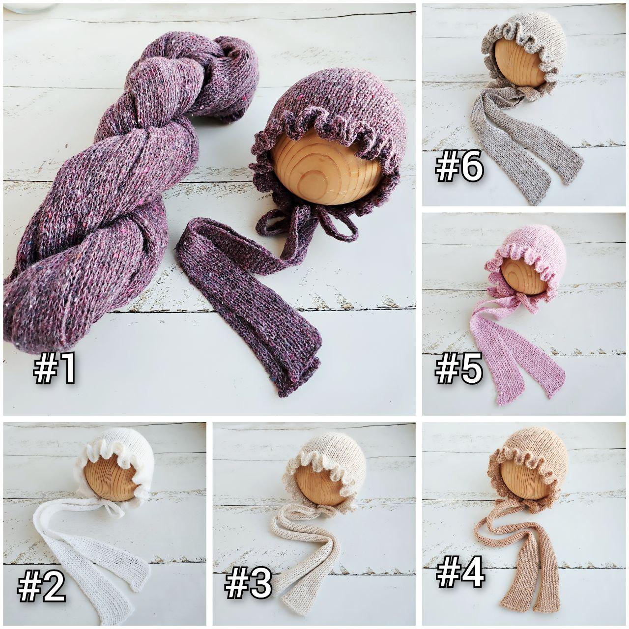 Newborn Knitted Wrap and Hat with Ruffles, Boy girl photo props - Image 2