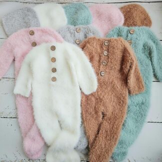 Fuzzy newborn romper with bonnet/ Newborn photo props
