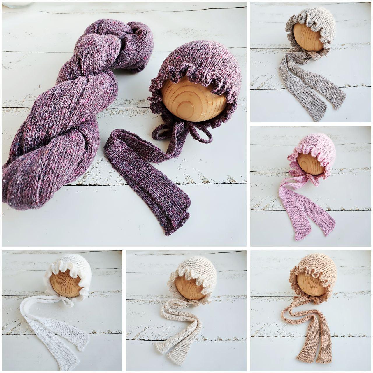 Newborn Knitted Wrap and Hat with Ruffles, Boy girl photo props