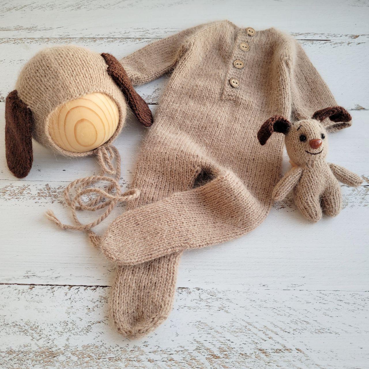 Newborn puppy and romper / dog bonnet / Newborn photo props - Image 5