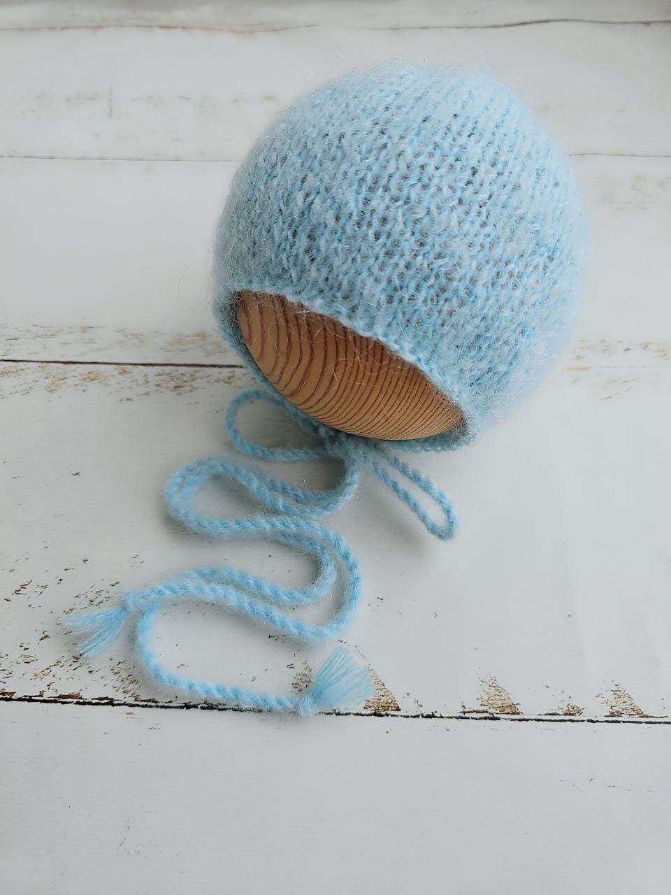 Light Blue Newborn Knitted Wrap, Layer and Bonnet, Boy girl photo props - Image 4