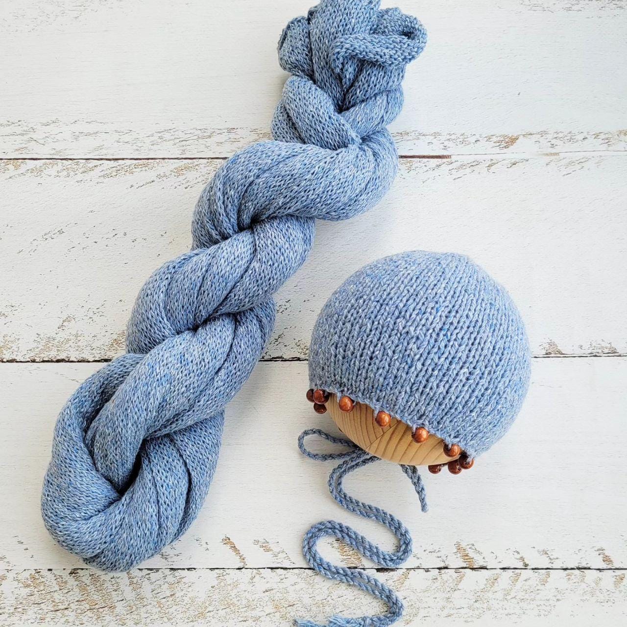 Light blue tweed bonnet beads with romper, Newborn photo props. - Image 3