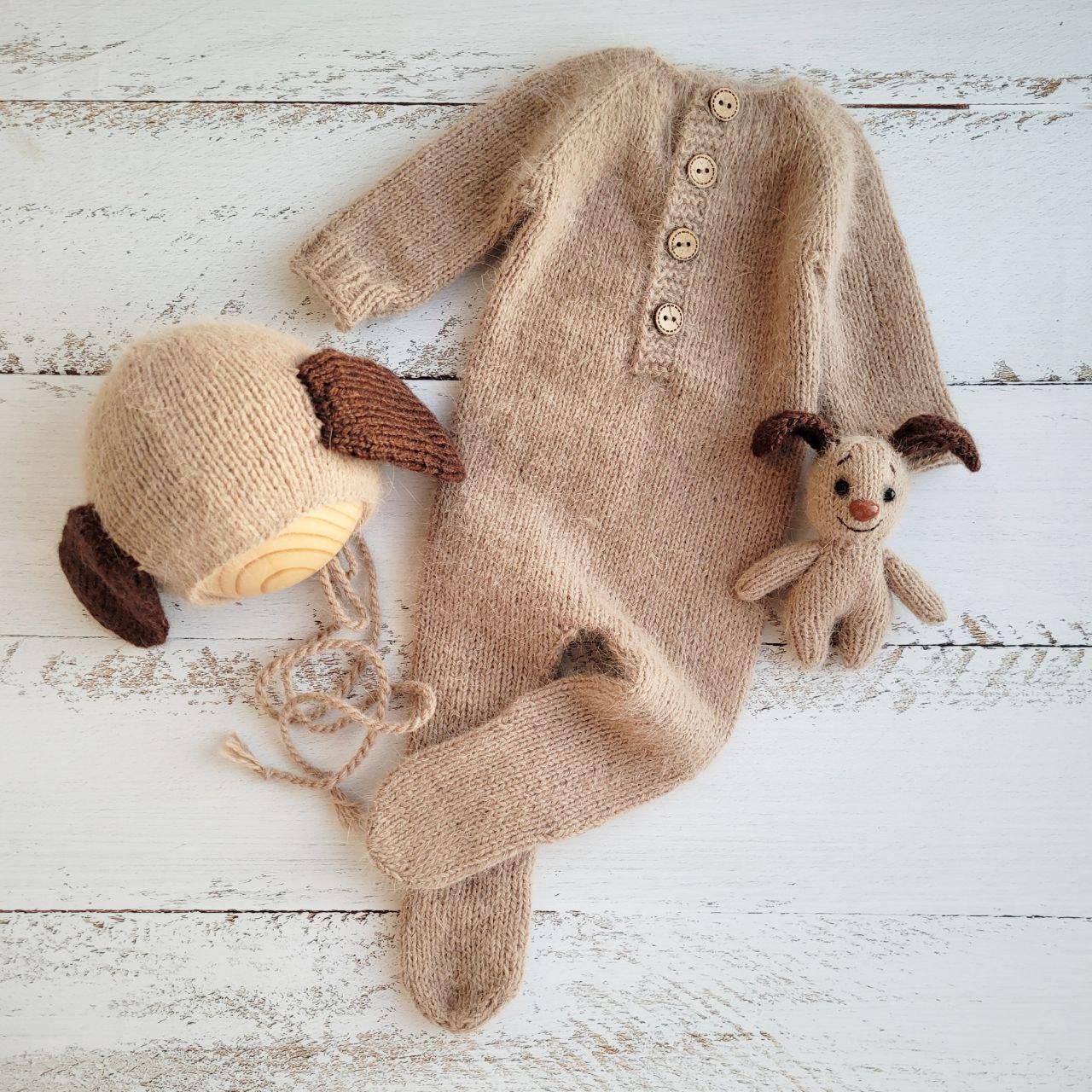 Newborn puppy and romper / dog bonnet / Newborn photo props