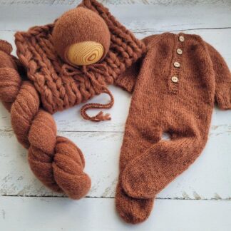 Brown Newborn Knitted Wrap, Layer and Bonnet, girl photo props
