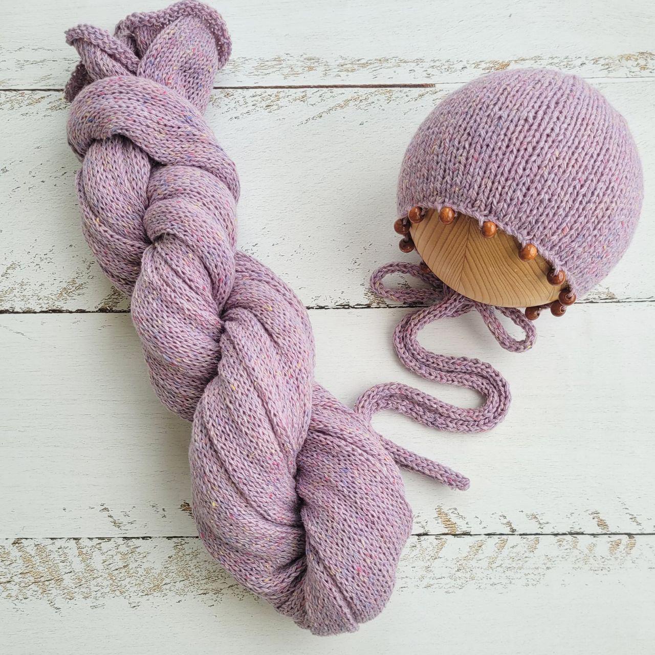 Tweed Newborn Knitted Wrap and Bonnet, Boy girl photo props - Image 2