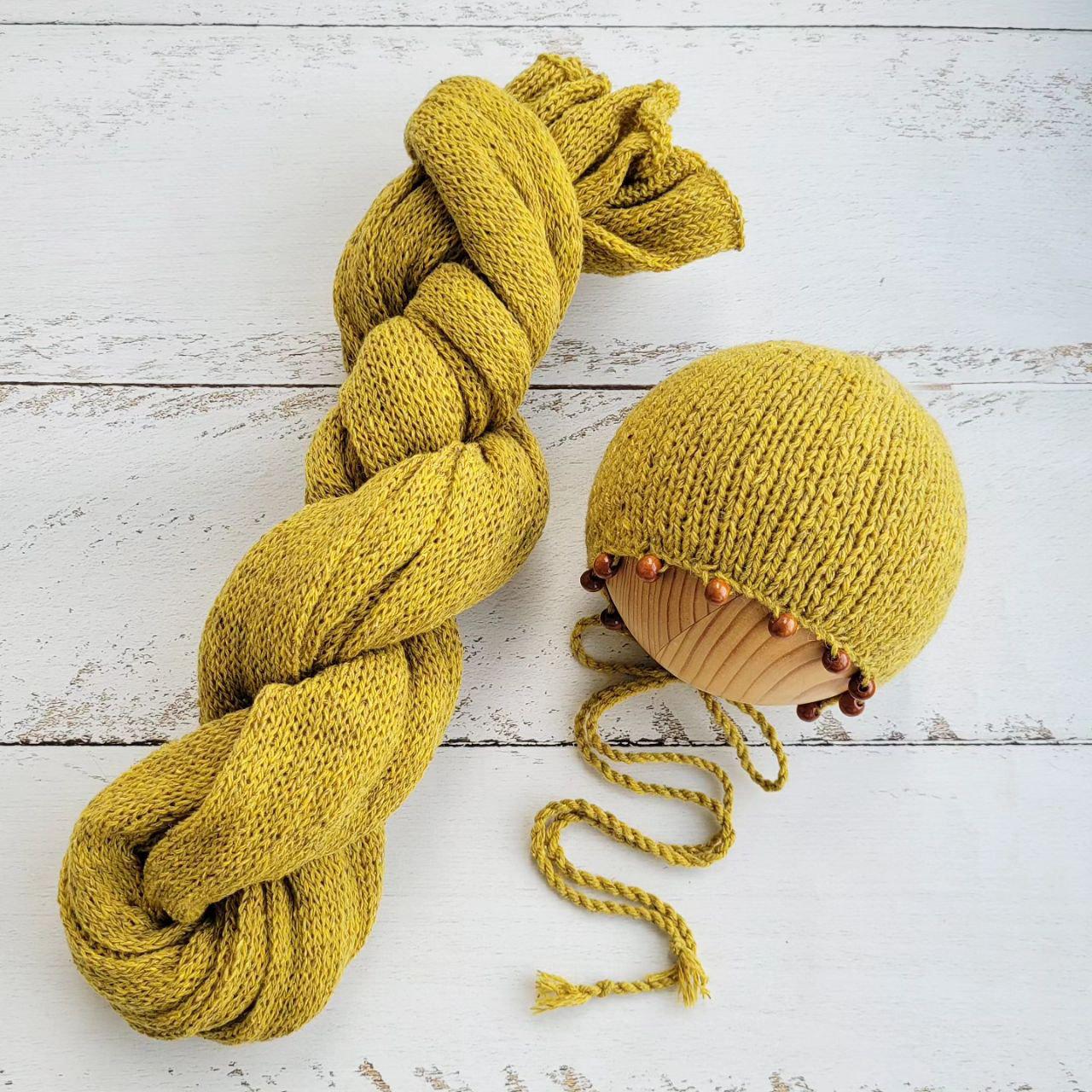 Tweed Newborn Knitted Wrap and Bonnet, Boy girl photo props - Image 9