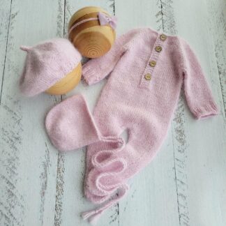 Pink Lilac Newborn Knitted Wrap and Bonnet, girl photo props