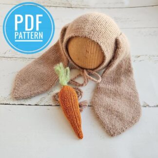 PDF! 2 in 1! Bunny newborn knitting hat and carrot pattern. Animal hat tutorial
