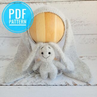 PDF! 2 in 1! Bunny newborn knitting hat and bunny pattern. Animal hat tutorial