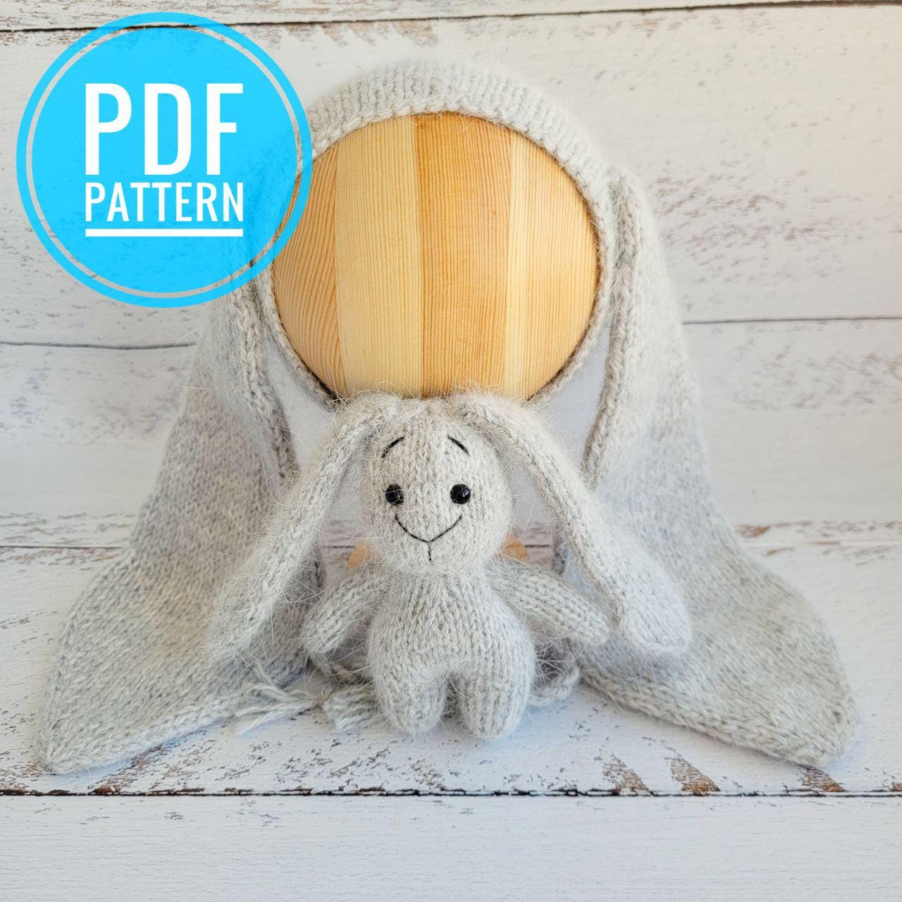 PDF! 2 in 1! Bunny newborn knitting hat and bunny pattern. Animal hat tutorial